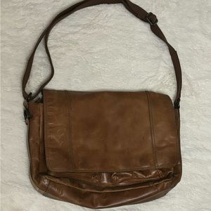 Fossil messenger bag, genuine leather, light brown